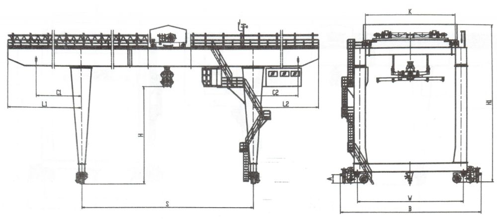 Outline Dimensional Drawing of 50 Ton Rail Container Gantry Crane