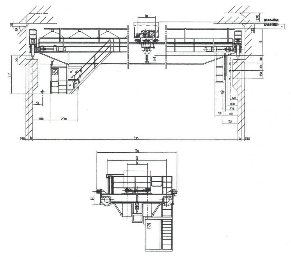 Dimensional drawing of QY type 5-10 tons insulated bridge crane
