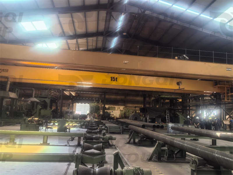 Dongqi Crane designs and manufactures QDX 15t double-beam bridge crane for Pakistani steel coil factory