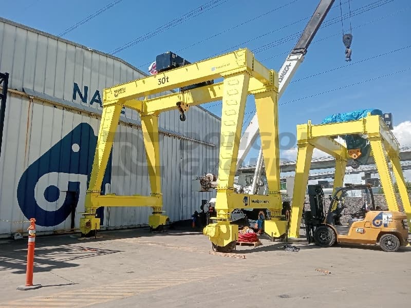 A 30-ton RTG crane is assembled at a factory in Mexico