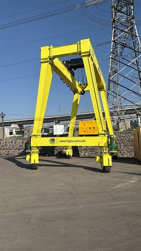A 30-ton RTG crane is assembled at a factory in Mexico