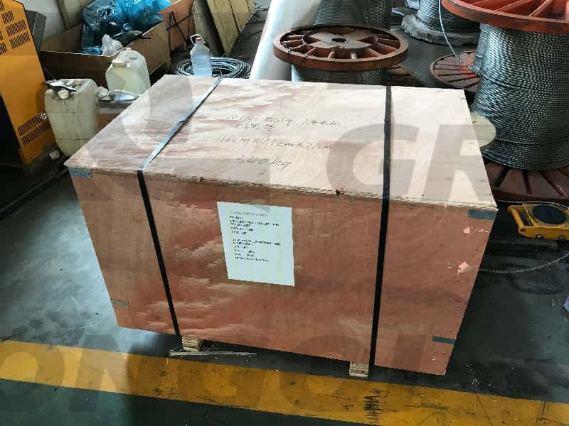 10-ton electric hoist packaged in wooden crate