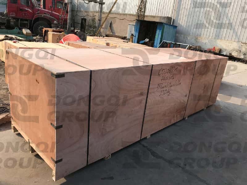 Electric hoists are packaged in wooden crates